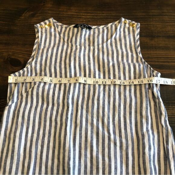 Linen Top Women’s Small Striped Sleeveless Tunic Tank Casual Coastal Nautical - Picture 9 of 11